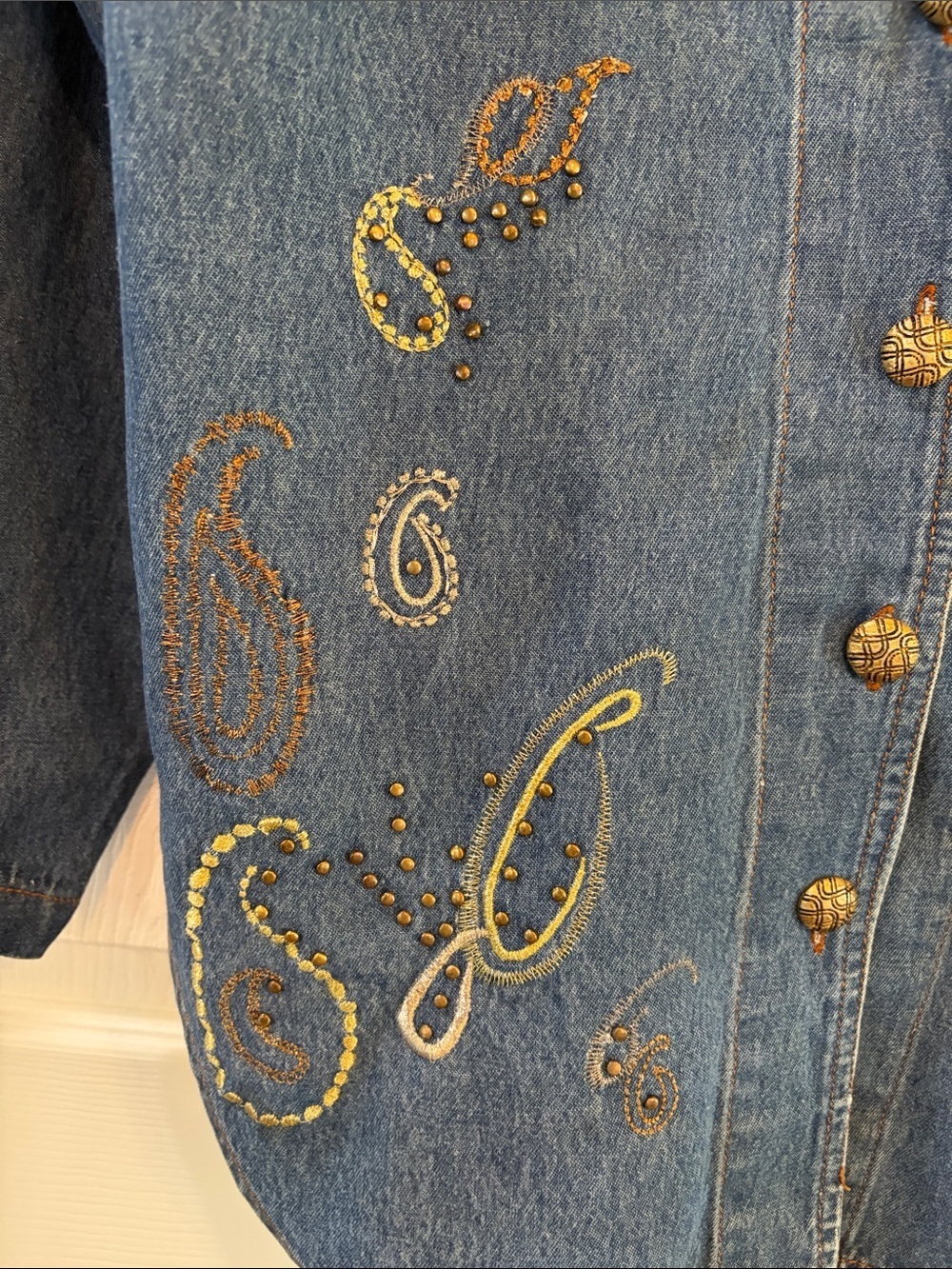 Lexi Embellished Denim Button-Down Shirt Jacket - Blue - Picture 7 of 8
